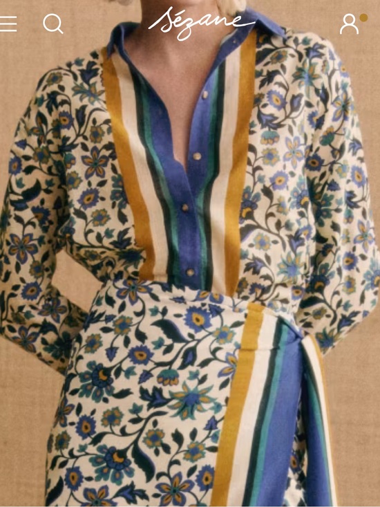 Sezane Tops - Sézane x Momoni Sz 44 / US 12 Blouse Blue Mustard Black Floral Button-Front Top